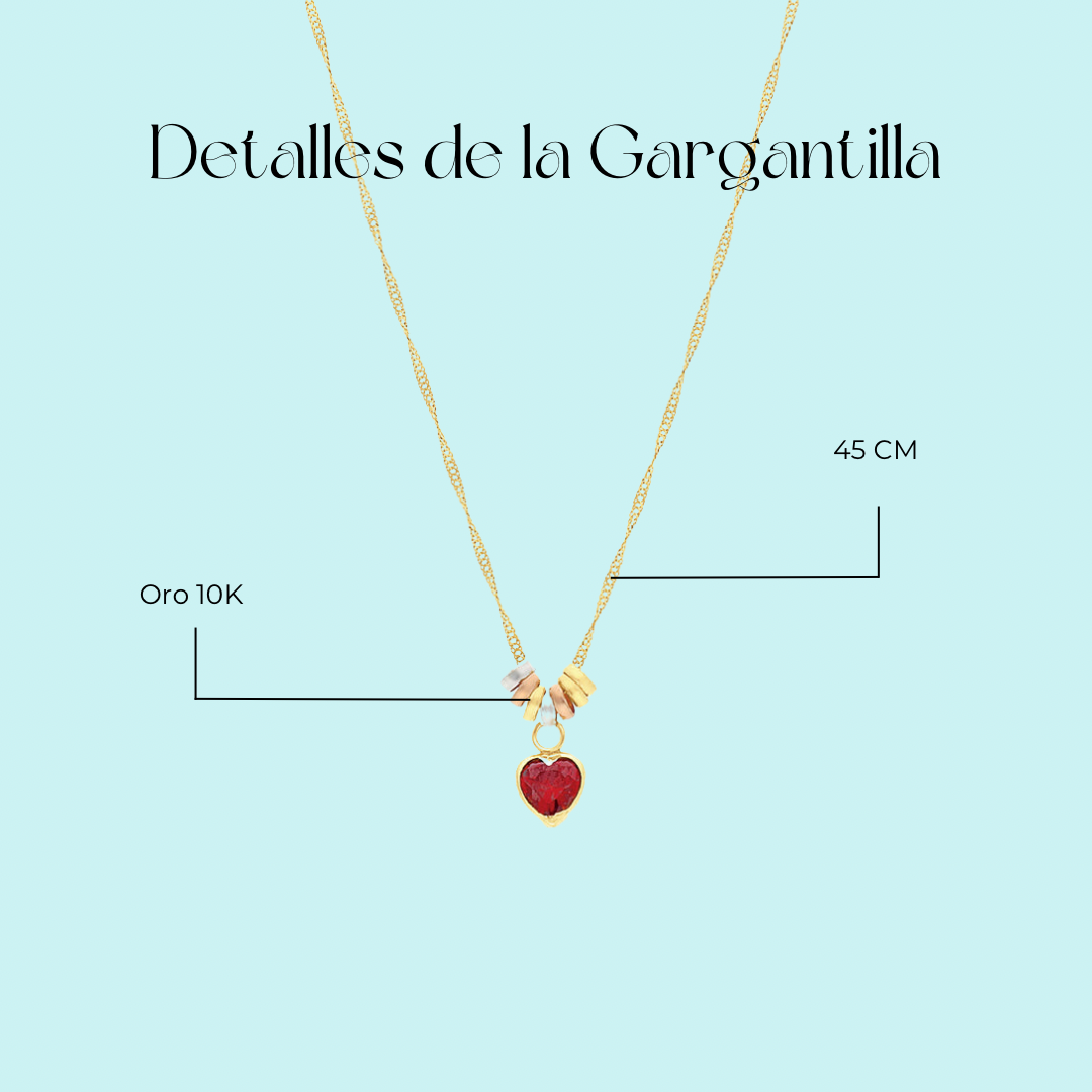 Gargantilla de corazón rojo 45 cm en Oro amarillo de 10k