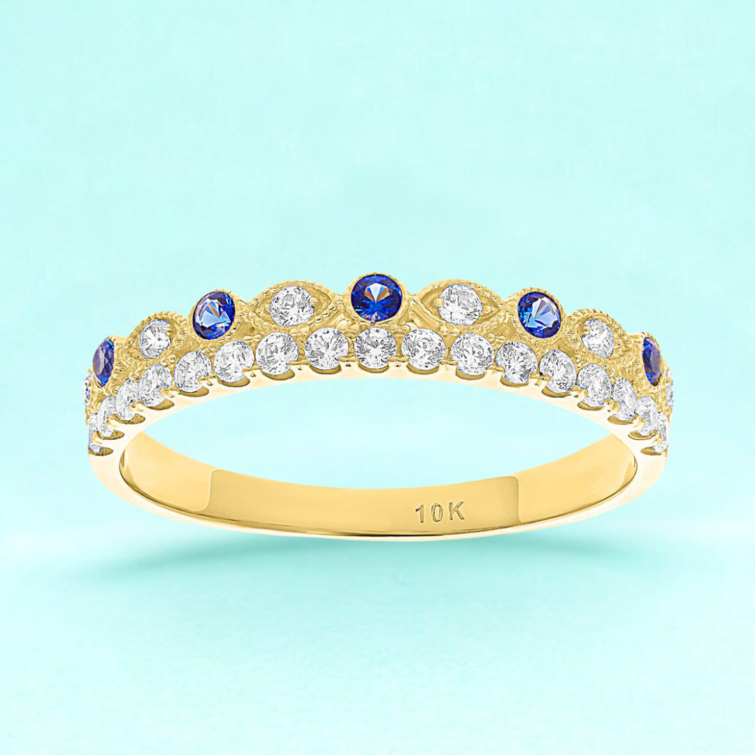 Anillo churumbela con piedras azules en Oro amarillo de 10k