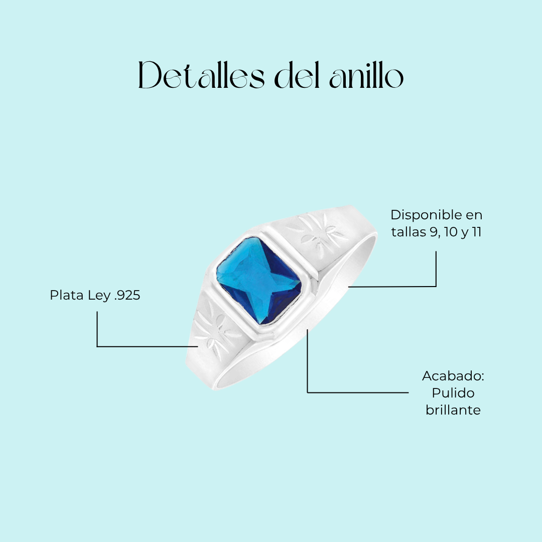 Anillo Modelo 2007 con piedra azul en plata 925
