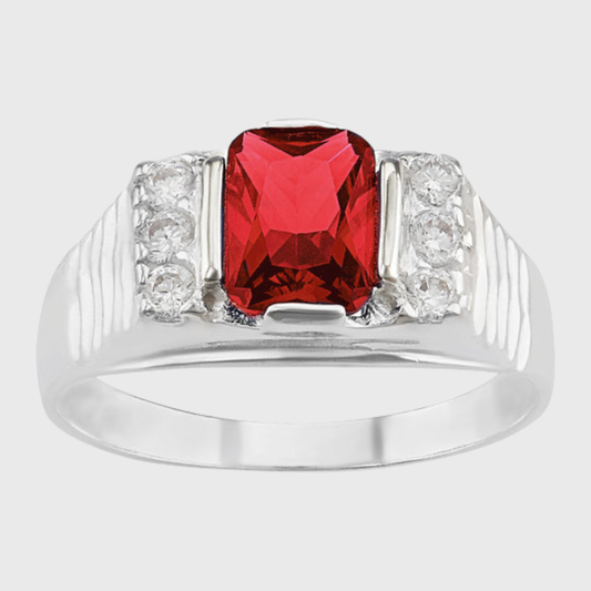 Anillo Modelo 2038 con piedra roja en plata 925