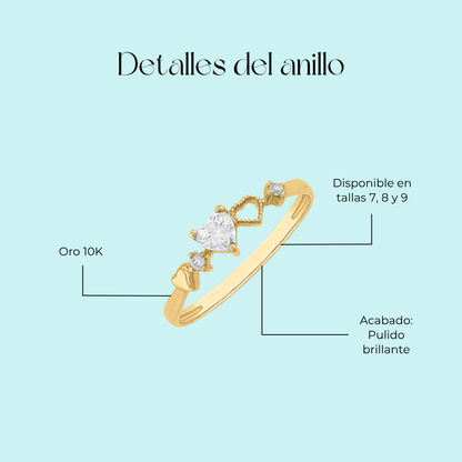 Anillo de corazón Dorado Íntimo en Oro amarillo de 10k
