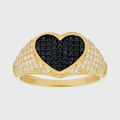 Anillo de corazón con piedra negra en Oro amarillo de 10k