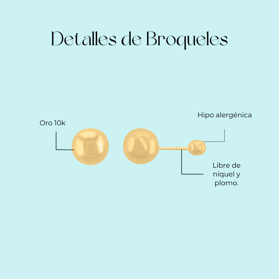 Broquel Bola liso pequeño en Oro amarillo de 10k