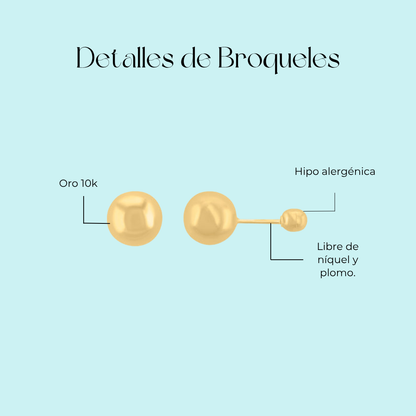 Broquel Bola liso pequeño en Oro amarillo de 10k