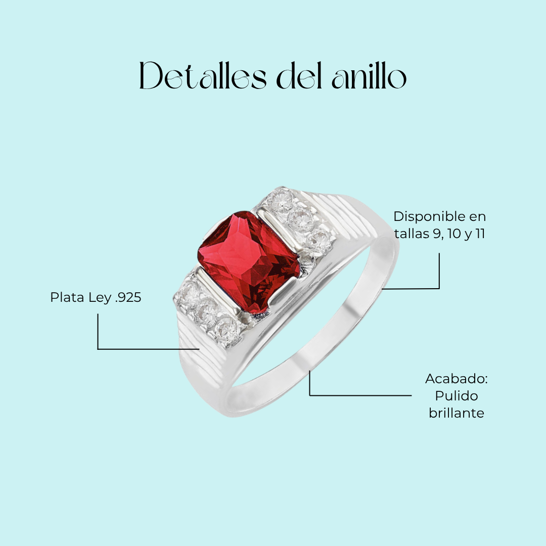 Anillo Modelo 2038 con piedra roja en plata 925