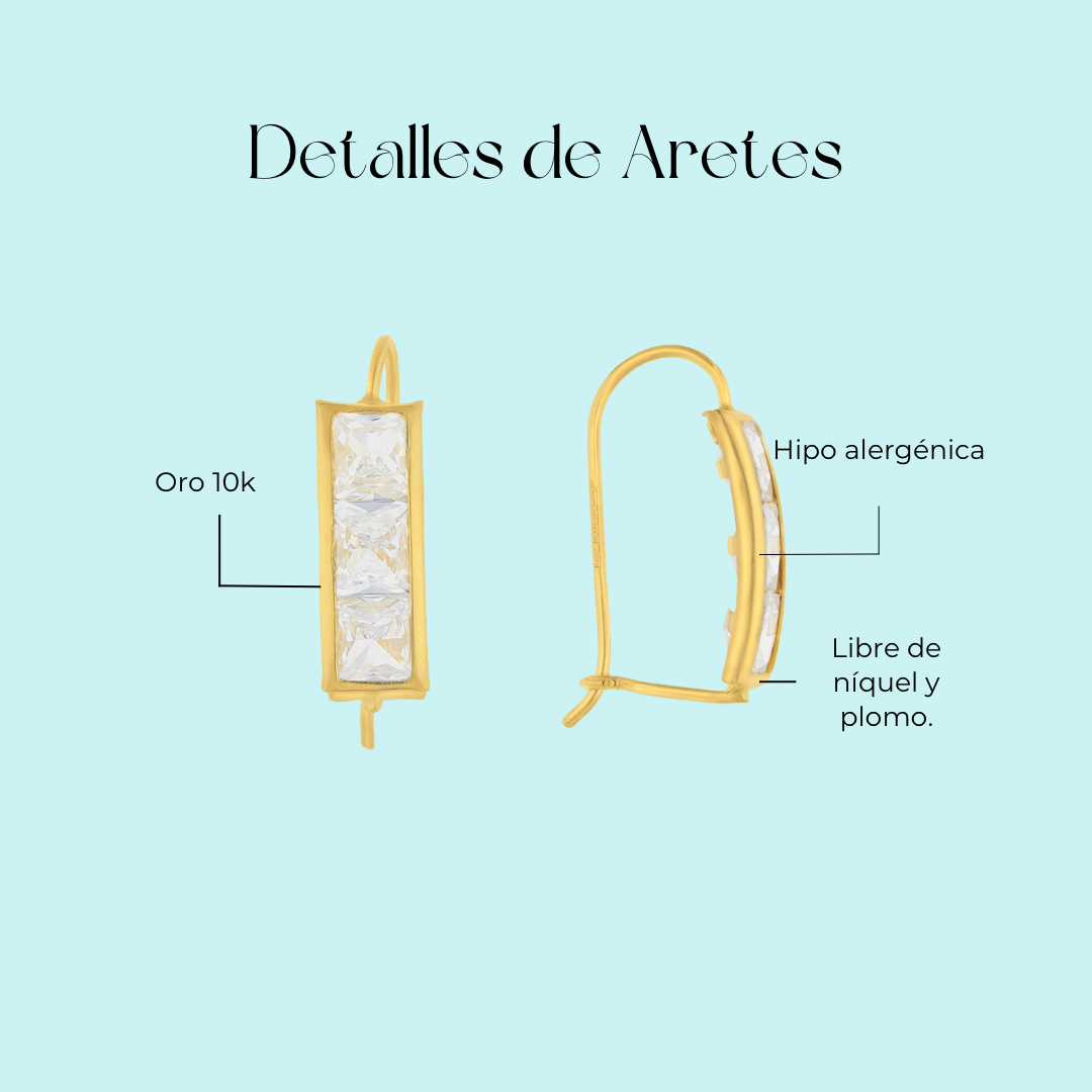 Aretes arracadas cuadradas en Oro amarillo de 10k