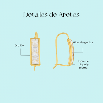 Aretes arracadas cuadradas en Oro amarillo de 10k
