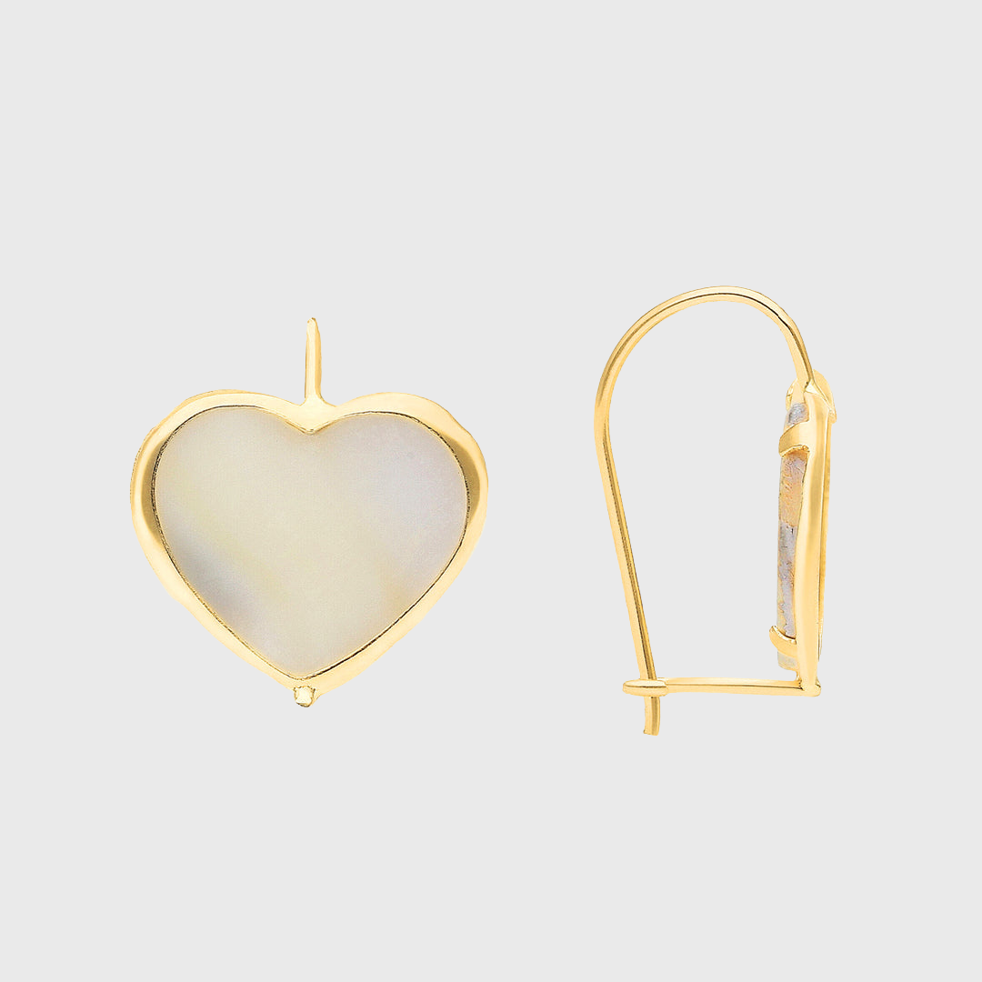 Aretes de corazón blancos lisos pequeños en Oro amarillo de 10k