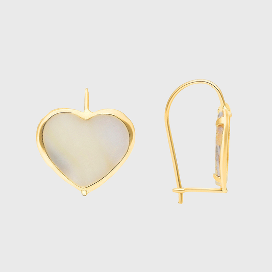 Aretes de corazón blancos lisos pequeños en Oro amarillo de 10k