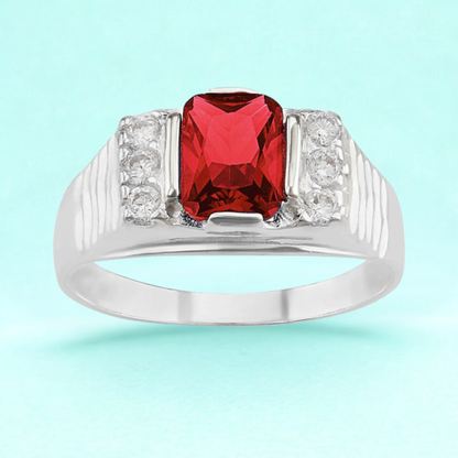 Anillo Modelo 2038 con piedra roja en plata 925