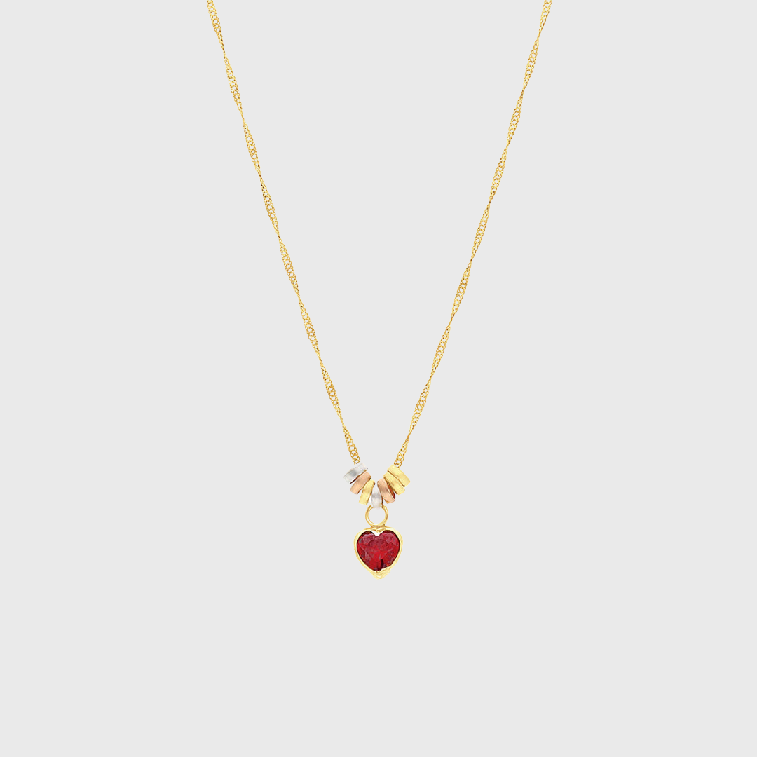 Gargantilla de corazón rojo 45 cm en Oro amarillo de 10k