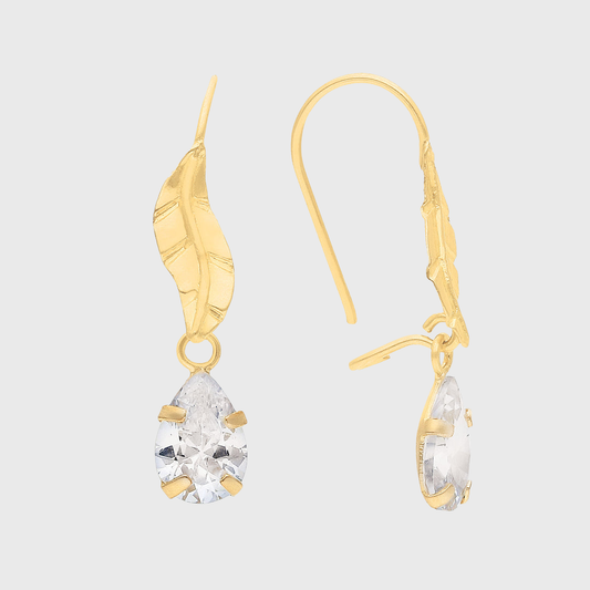 Aretes largos de hoja en Oro amarillo de 10k