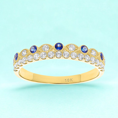 Anillo churumbela con piedras azules en Oro amarillo de 10k