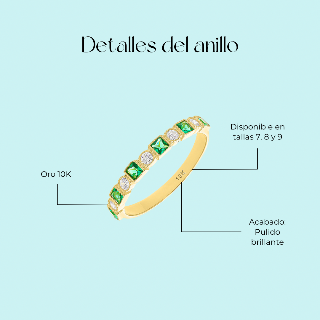 Anillo churumbela con piedras verdes en Oro amarillo de 10k