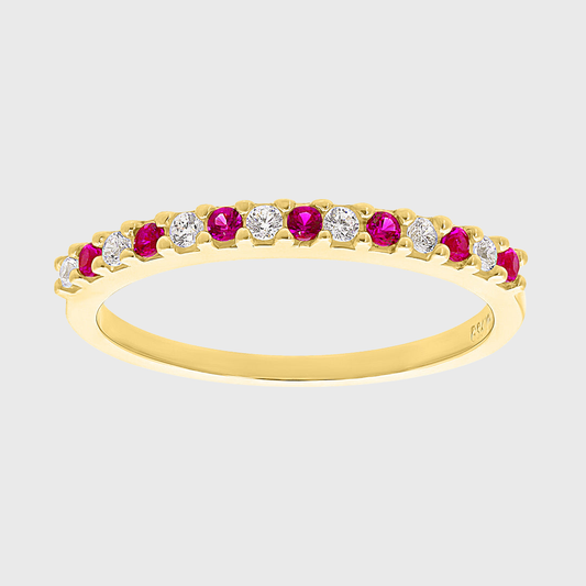 Anillo churumbela con piedras rojas en Oro amarillo de 10k