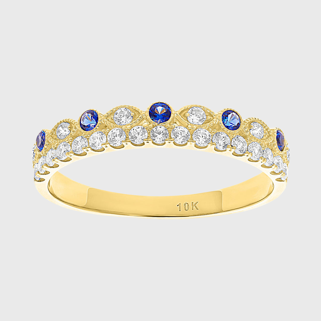 Anillo churumbela con piedras azules en Oro amarillo de 10k