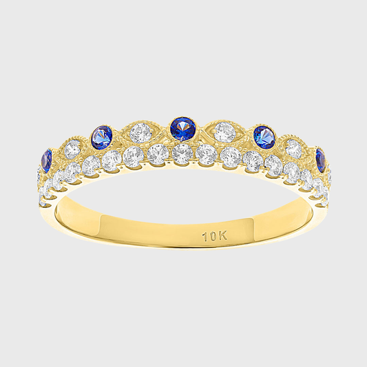 Anillo churumbela con piedras azules en Oro amarillo de 10k