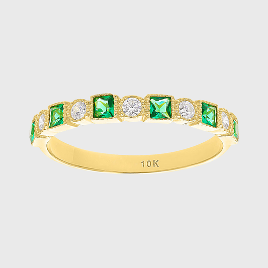 Anillo churumbela con piedras verdes en Oro amarillo de 10k