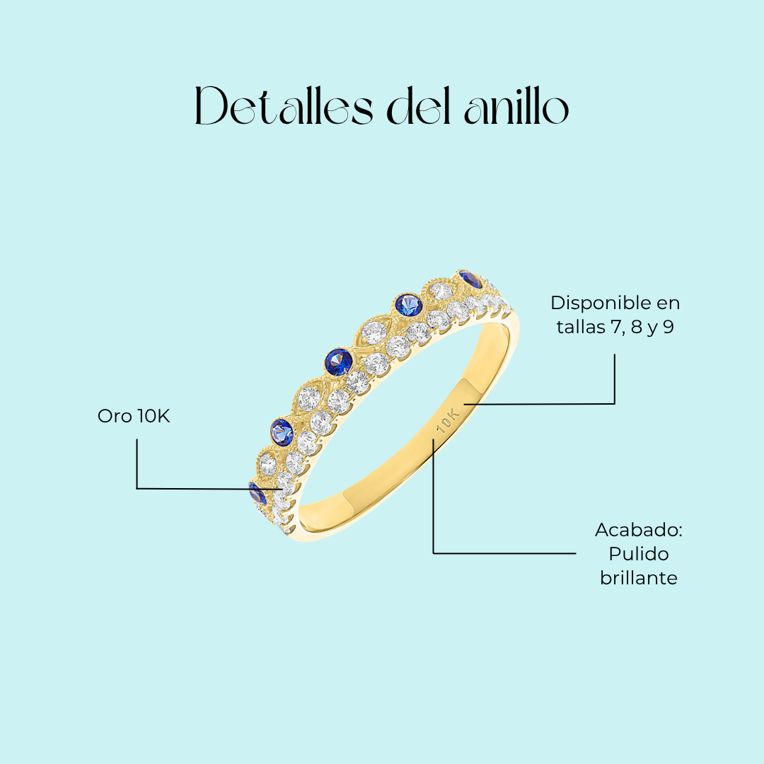 Anillo churumbela con piedras azules en Oro amarillo de 10k