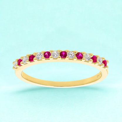 Anillo churumbela con piedras rojas en Oro amarillo de 10k
