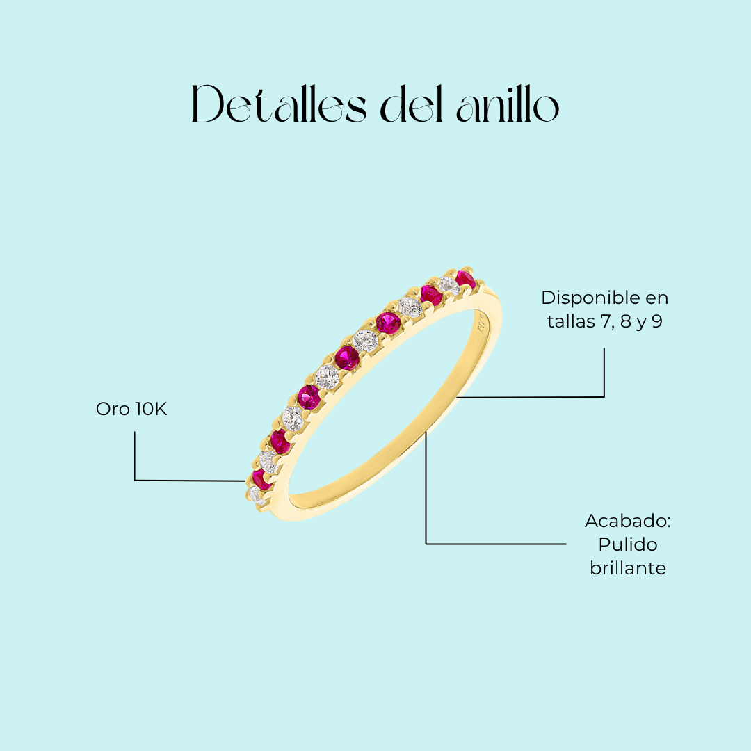 Anillo churumbela con piedras rojas en Oro amarillo de 10k