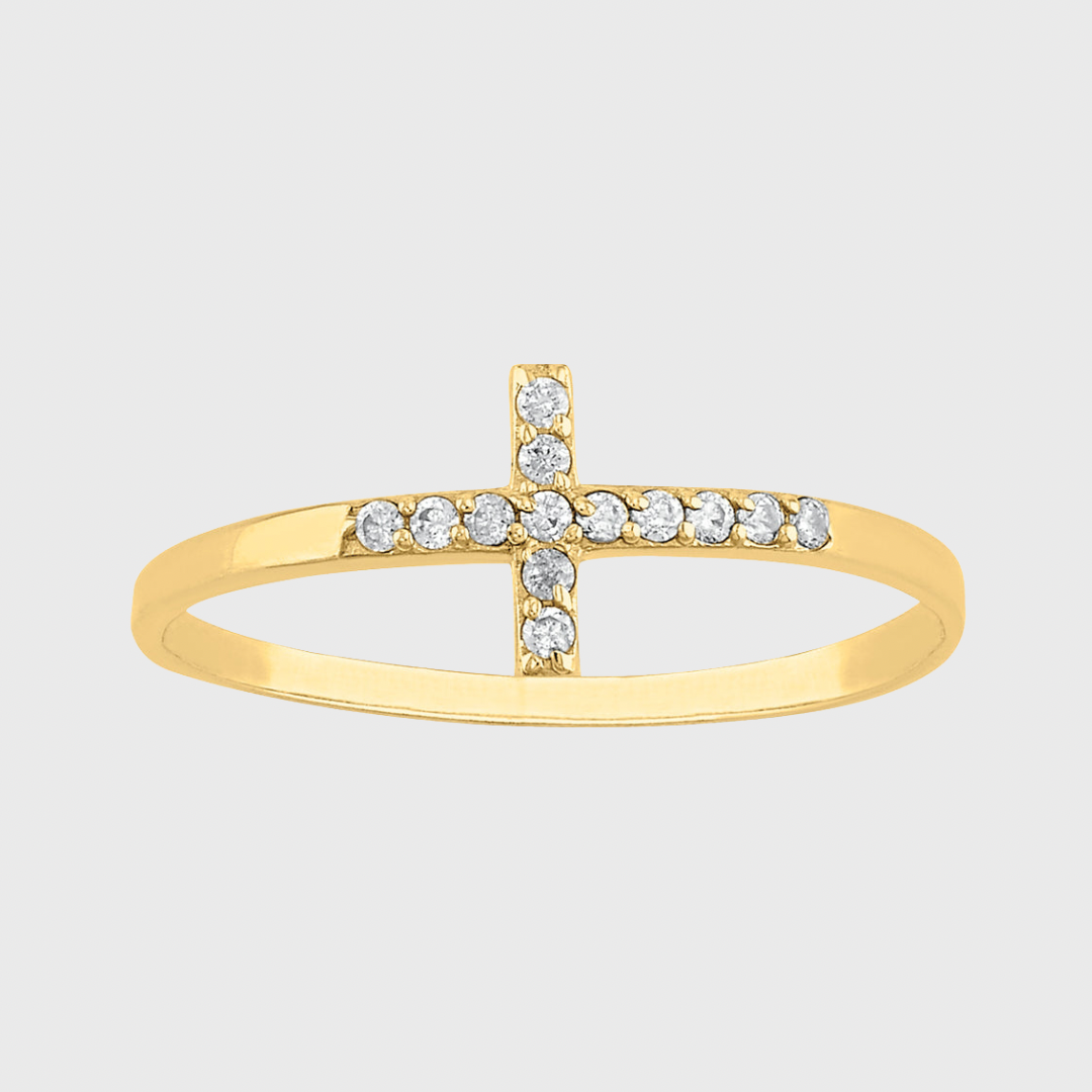 Anillo de cruz con piedras en Oro amarillo de 10k